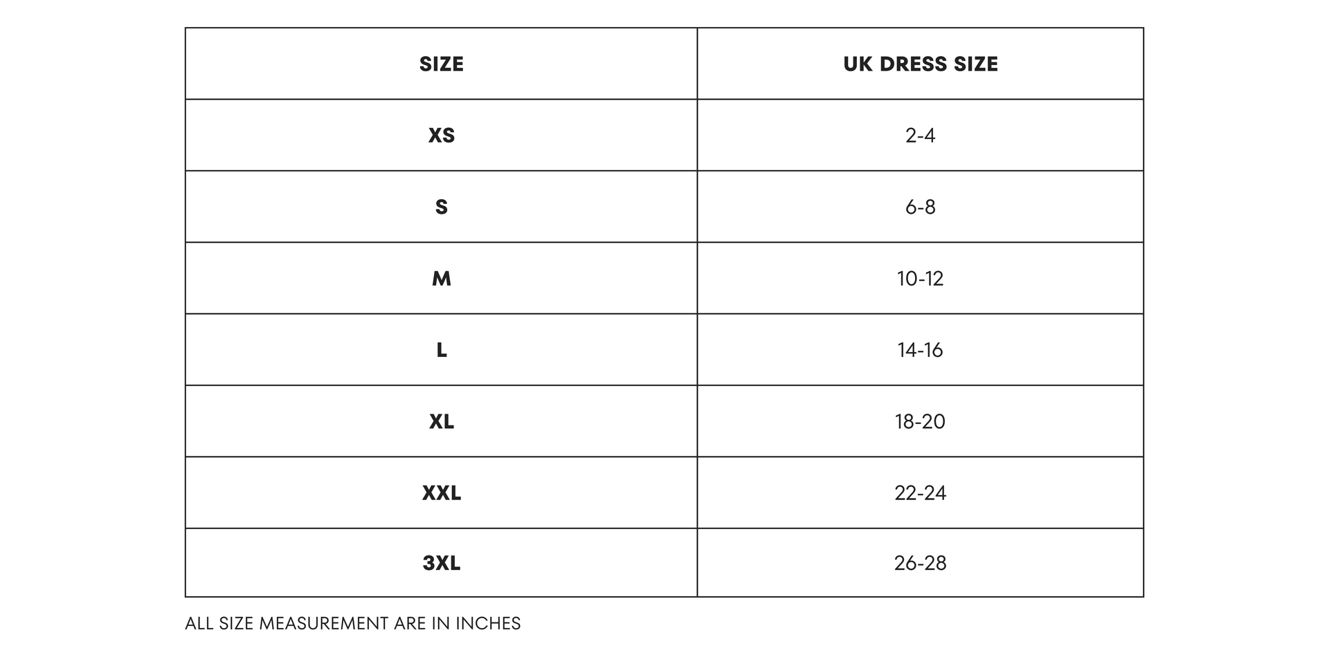 Bra Size Chart (Inches) Power Fitness UK